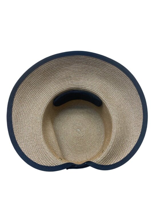 Eric Javits Womens Natural & Black Squishee Straw Sun Hat Adjustable Band OS